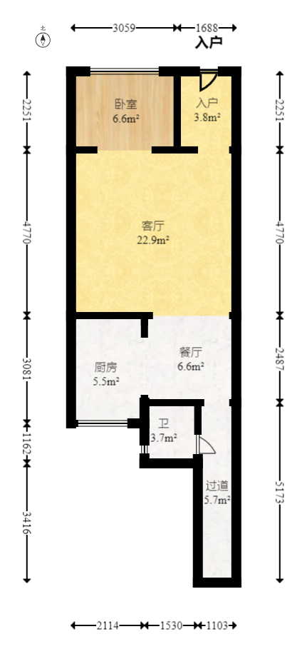 新长海广场  3室2厅1卫   52.00万室内图1
