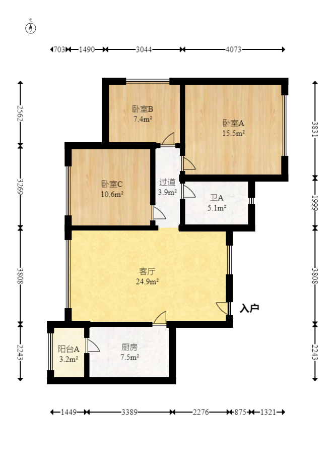 恒大城 3室2厅1卫 69.0万 恒大城 3室2厅1卫 69.0万户型图