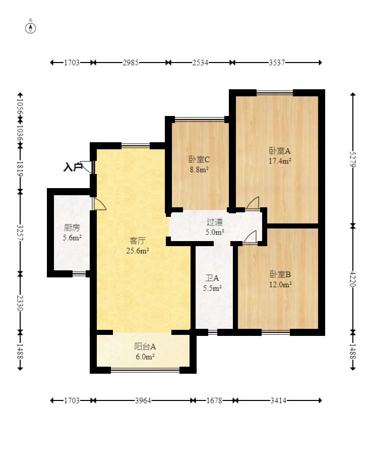 七里香榭  3室2厅2卫   75.80万室内图1