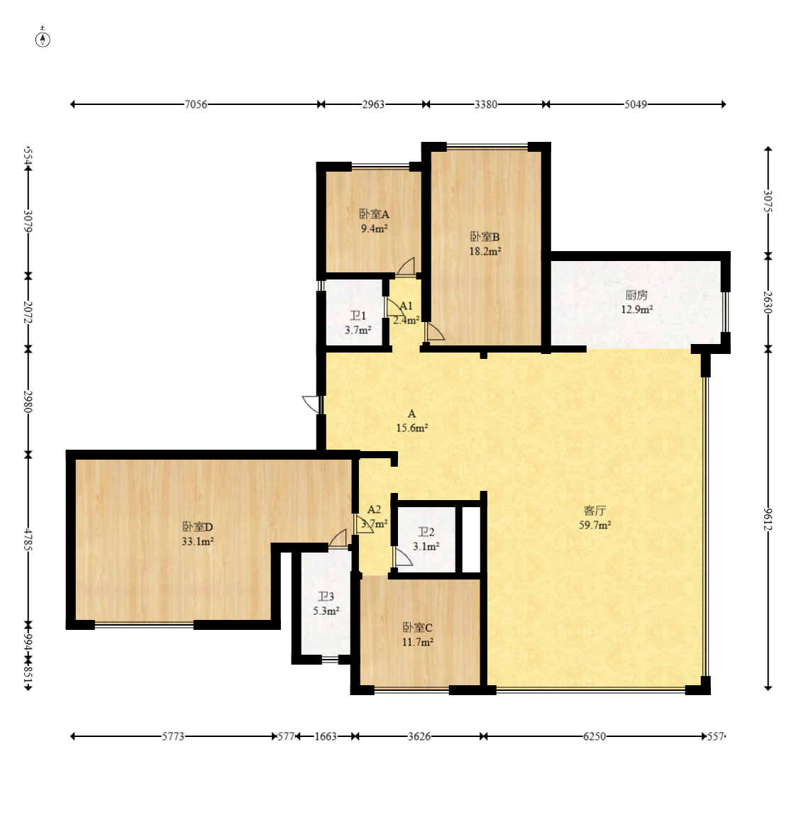 建发玖洲观澜  4室2厅2卫   360.00万室内图1