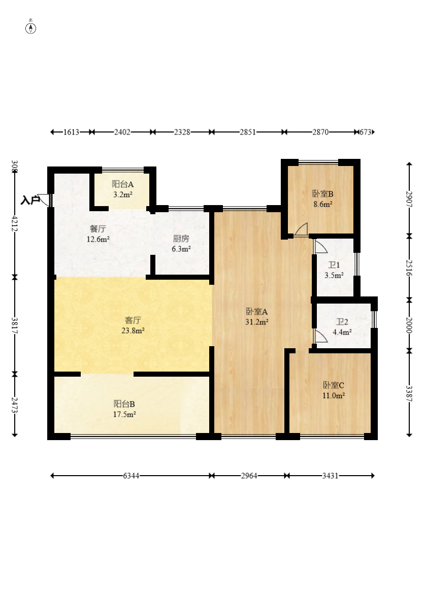 建发玖洲观澜  4室2厅2卫   225.00万室内图1