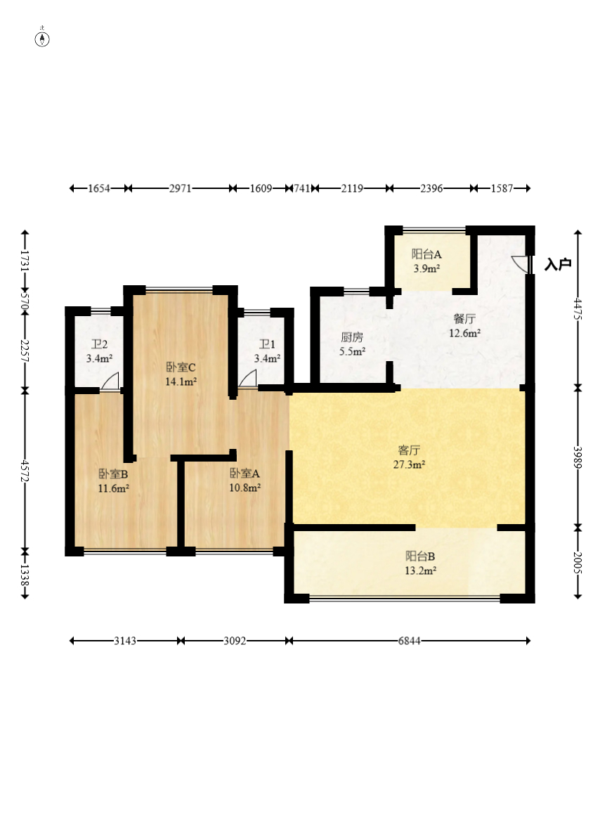 建发玖洲观澜  3室2厅2卫   169.00万室内图1