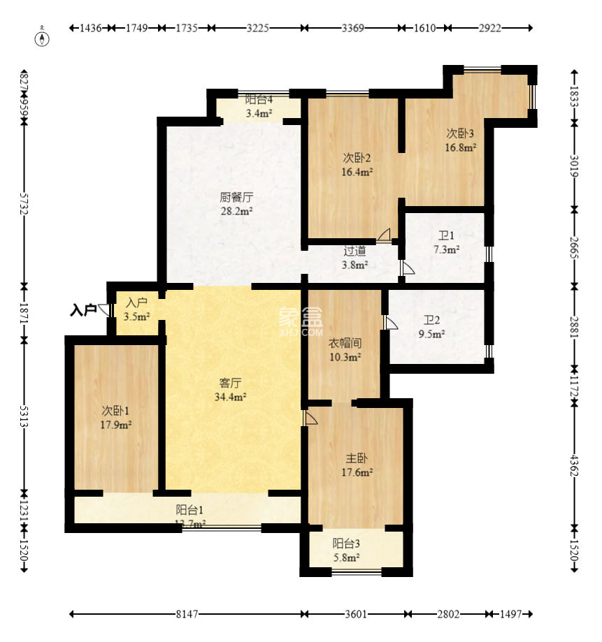 北辰三角洲D3区  4室2厅2卫   330.00万
