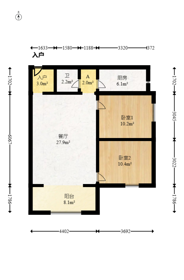 左岸右岸  2室2厅1卫    55.0万 左岸右岸  2室2厅1卫    55.0万户型图