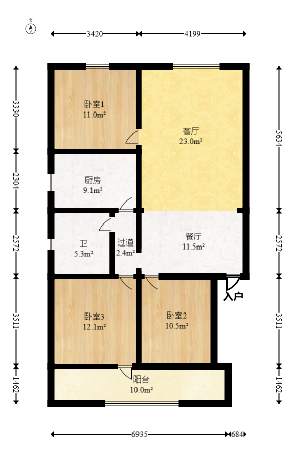 长沙农商行双塘宿舍  3室2厅1卫   65.80万室内图1