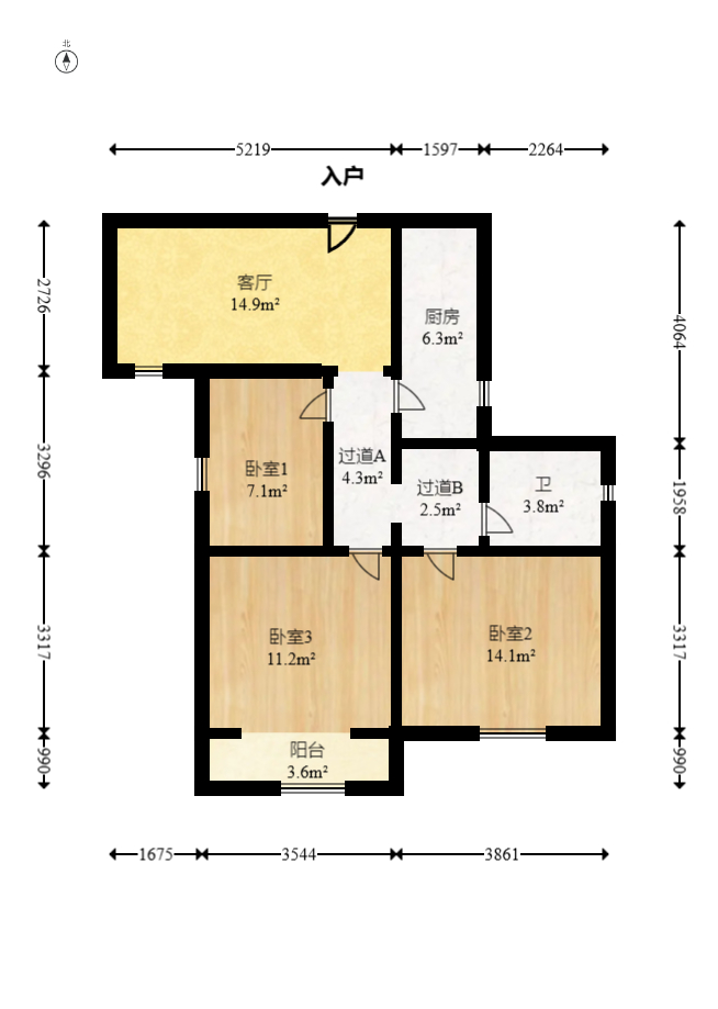 鸿基橄榄君庭  3室1厅1卫    65.0万室内图1