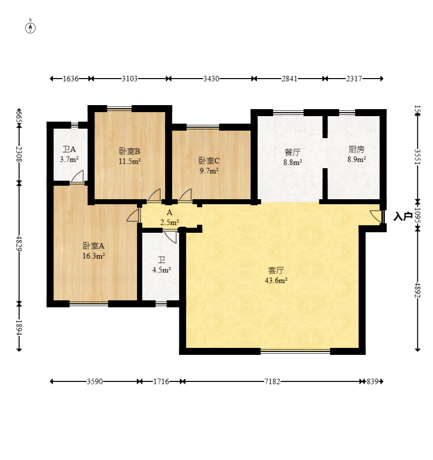 中建梅溪湖中心  3室2厅2卫   173.00万室内图1