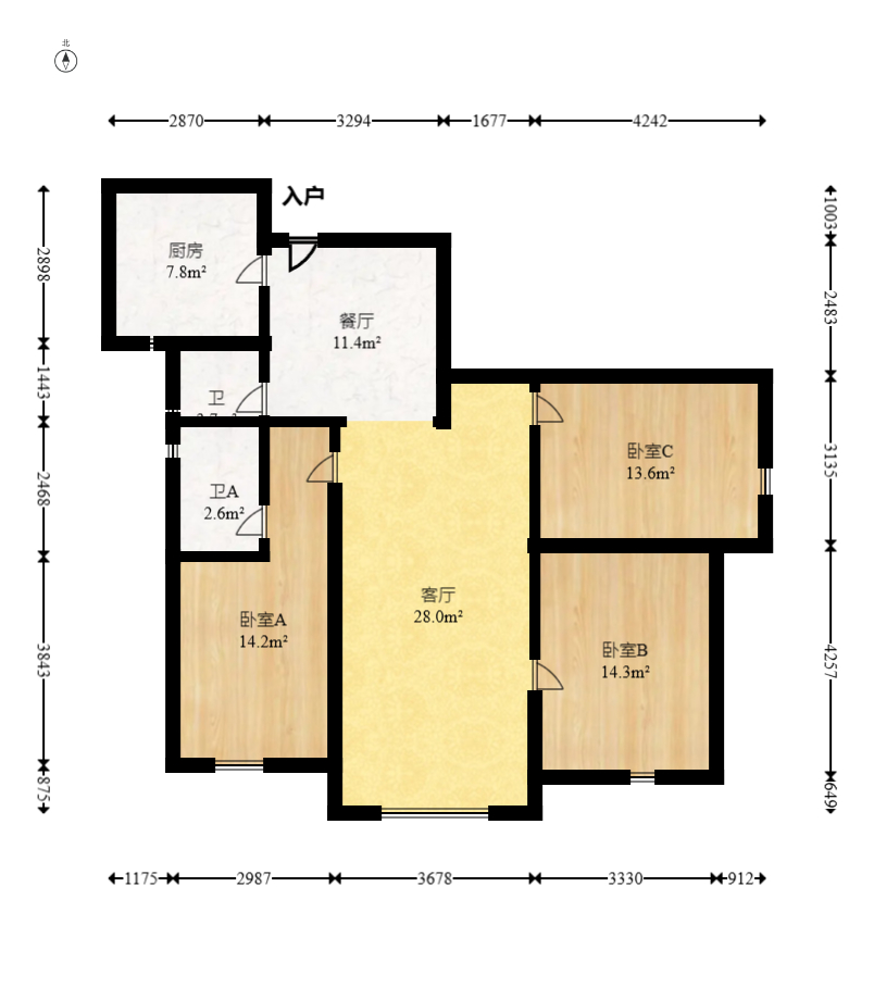 中房F联邦 3室2厅1卫 82.8万 中房F联邦 3室2厅1卫 82.8万户型图