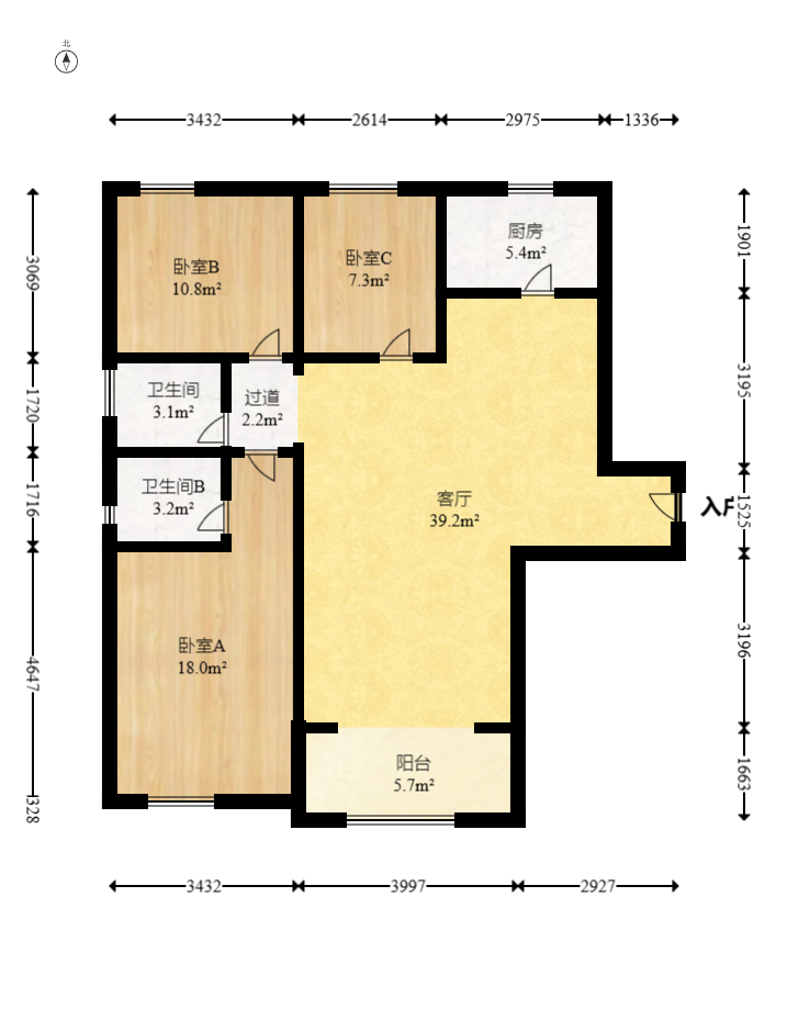 高信向日葵  3室2厅2卫   116.80万室内图1