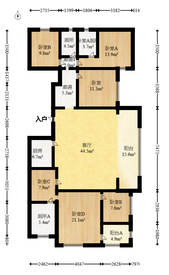 湘熙水郡（观澜海赋家园）  5室2厅2卫   310.00万室内图1
