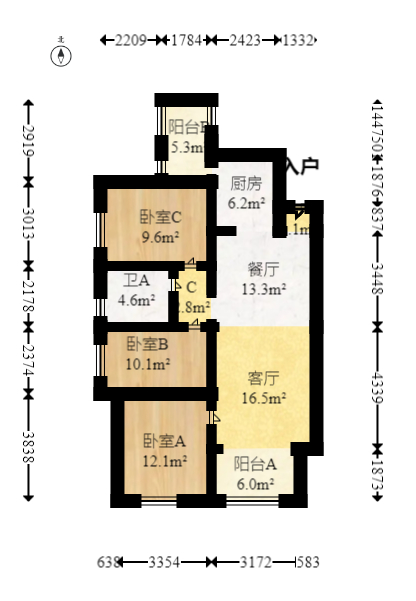 长房半岛蓝湾（观山月）  3室2厅1卫   95.00万室内图1