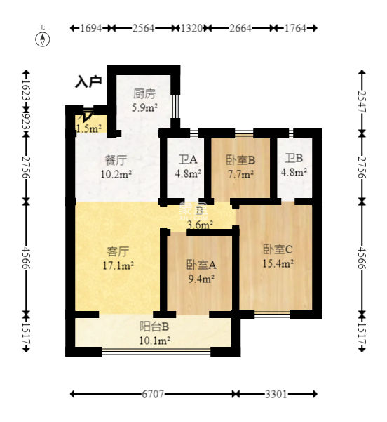 远洋红星天铂一期  3室2厅2卫   95.00万