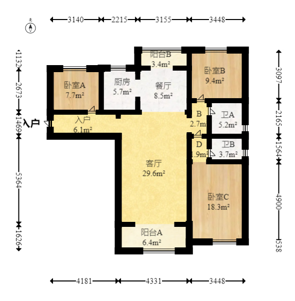 五矿万境水岸二期（五矿万境水岸和苑）  3室2厅2卫   180.00万室内图1
