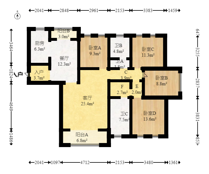 清溪川九号  4室2厅2卫   156.00万室内图1