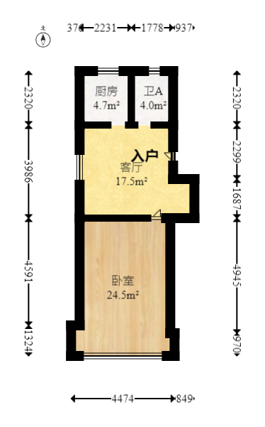 山水庭院  1室1厅1卫   32.80万室内图1
