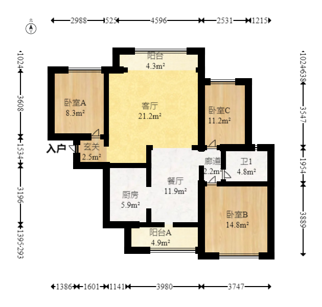 邦盛水岸御园  3室2厅1卫   73.80万室内图1