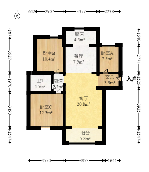 洋湖时代  3室2厅1卫    73.8万室内图1