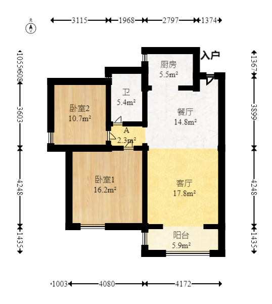 钱隆樽品(一、二、三期)  1室2厅1卫   96.00万室内图1