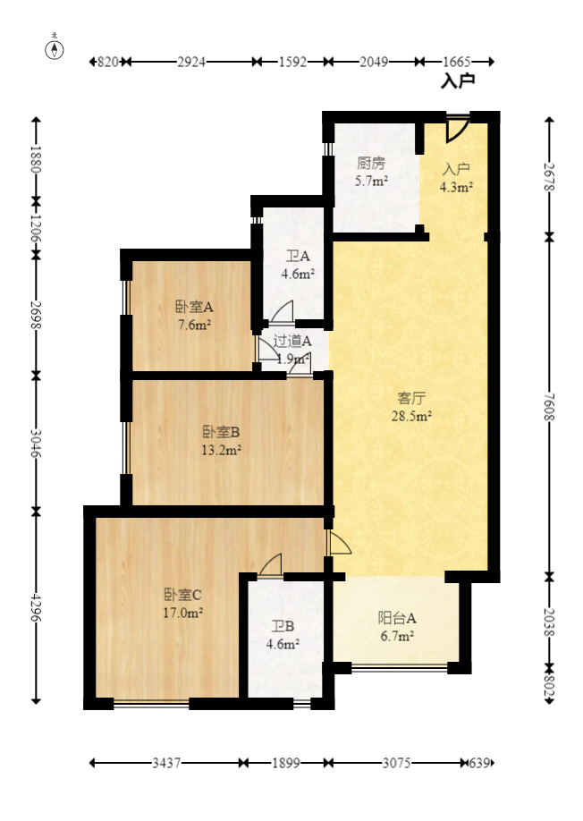 万科魅力之城  3室2厅2卫    135.0万室内图1
