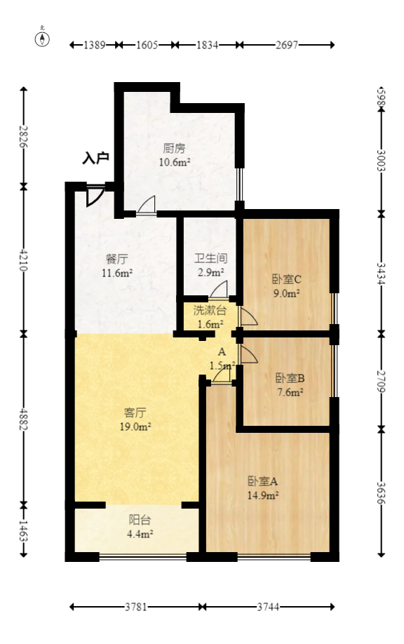 山水嘉园  3室2厅1卫   52.80万室内图1