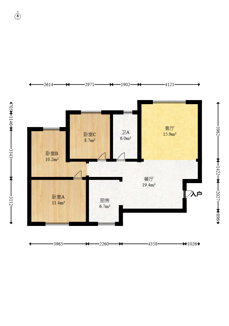 谷山乐园二期  3室1厅1卫    65.0万 谷山乐园二期  3室1厅1卫    65.0万户型图