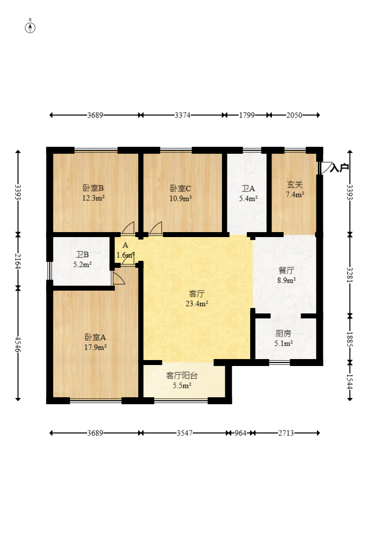 钰龙天下一期  3室2厅2卫   331.00万室内图1