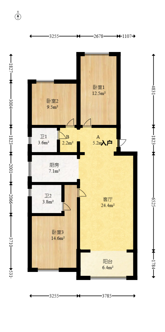 大都汇天悦（保利大都汇三期）  3室2厅2卫   125.00万室内图1