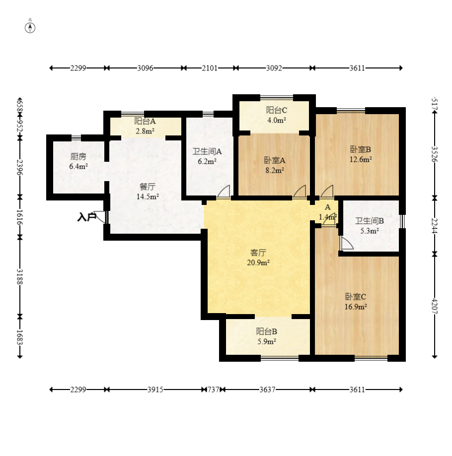 卢浮原著  3室2厅2卫    90.8万 卢浮原著  3室2厅2卫    90.8万户型图