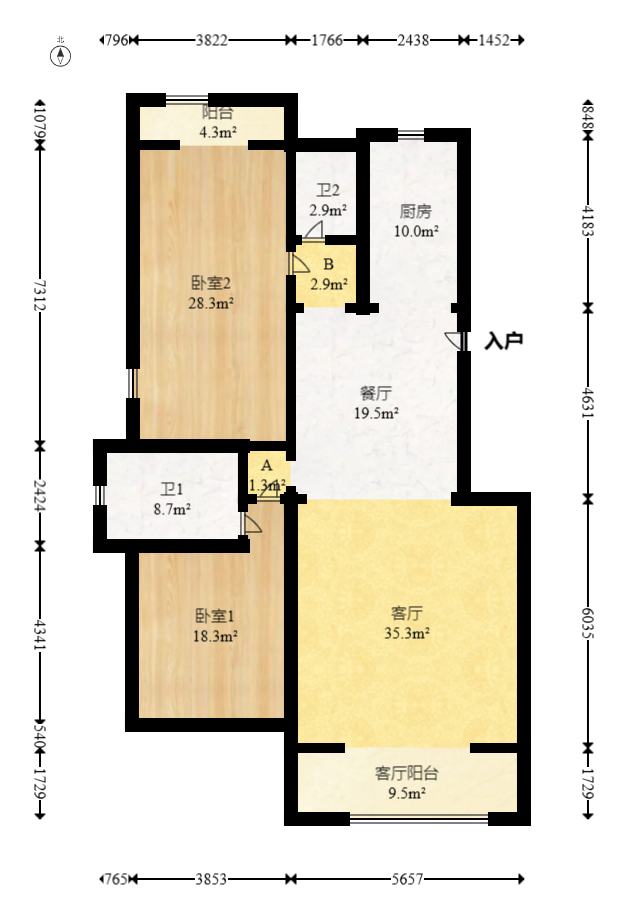 盛湘家园  3室2厅2卫   135.00万室内图1