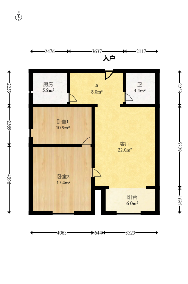 长城华都  2室2厅1卫   50.00万室内图1
