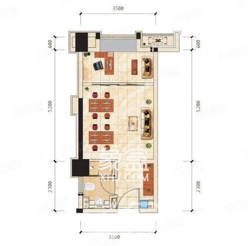 中海国际二期  1室1厅1卫   1200.00元/月室内图1