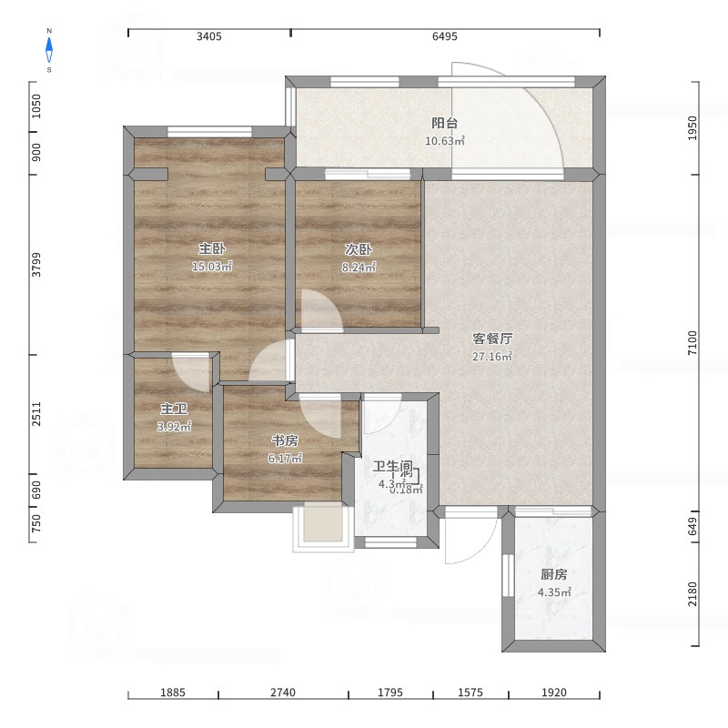 江与城 3室2厅2卫 85.8万 江与城 3室2厅2卫 85.8万户型图