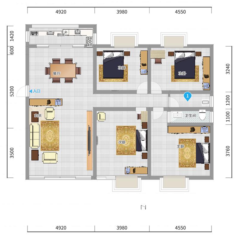 阳光水岸  4室2厅2卫   80.00万户型图