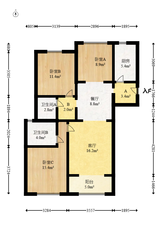 绿地新都会  3室2厅2卫   72.00万室内图1