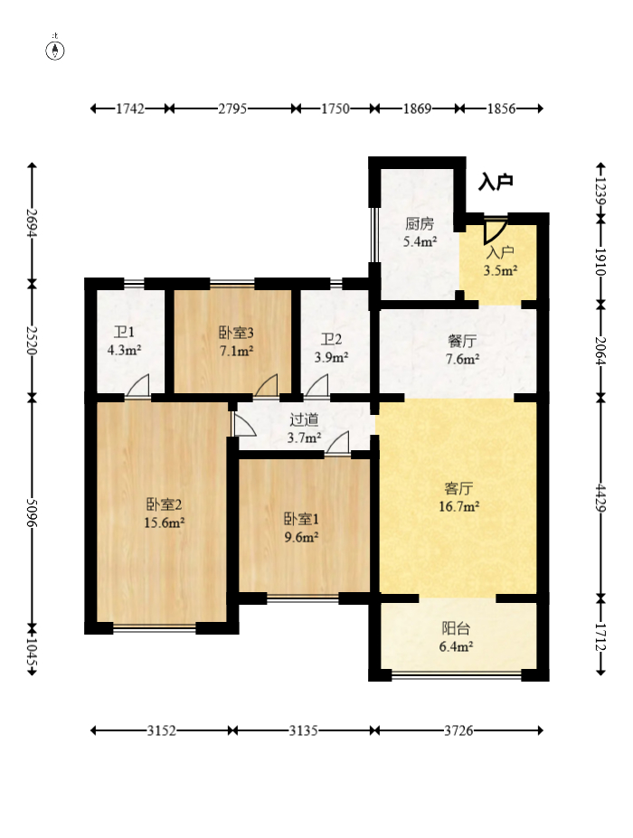 保利中环广场（保利中悦苑）  3室2厅2卫   169.50万室内图1