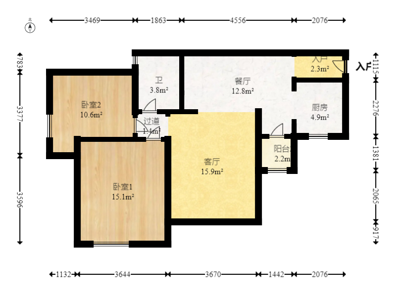 银港水晶城  2室2厅1卫   80.00万室内图1