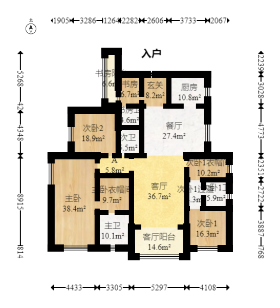湘江壹号（创远湘江壹号）  4室2厅4卫   310.00万室内图1