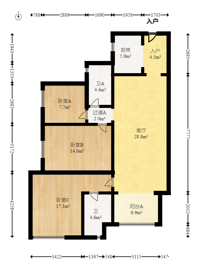 万科魅力之城  3室2厅2卫    125.0万室内图1