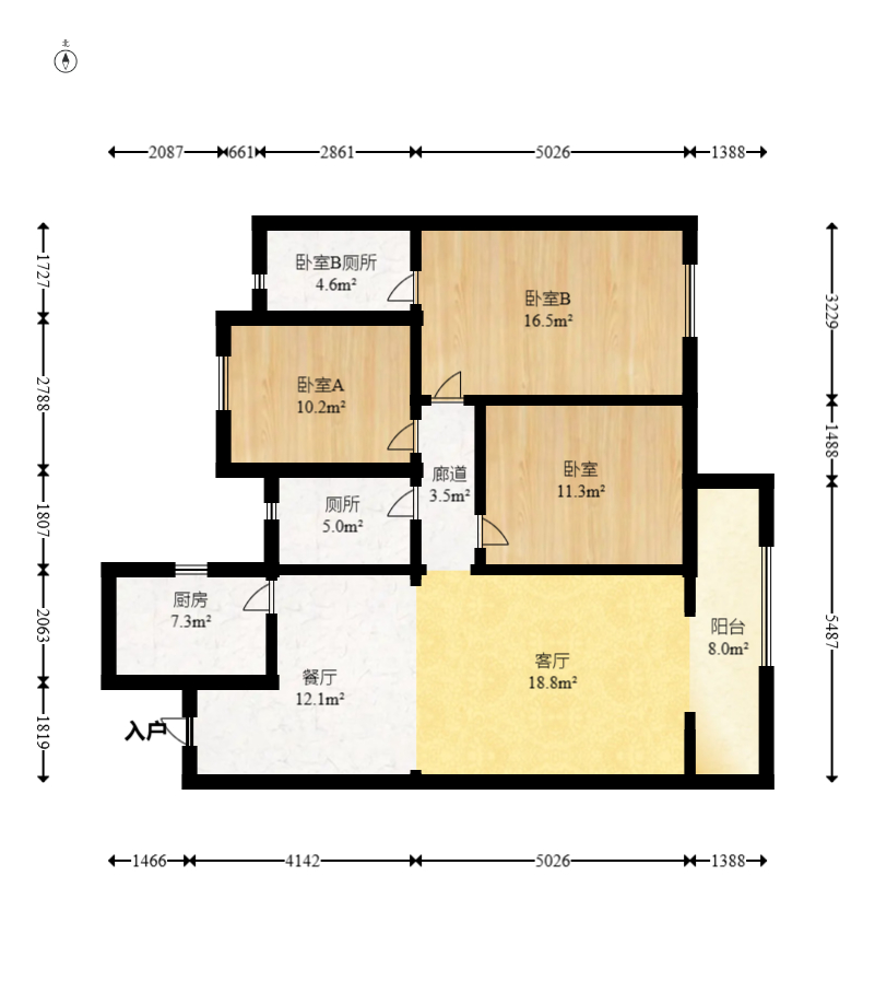 卓越洋湖晴翠  3室2厅2卫   168.00万室内图1