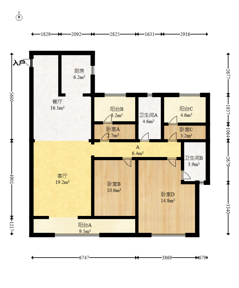 旭辉雨金广场  4室2厅2卫   114.00万室内图1