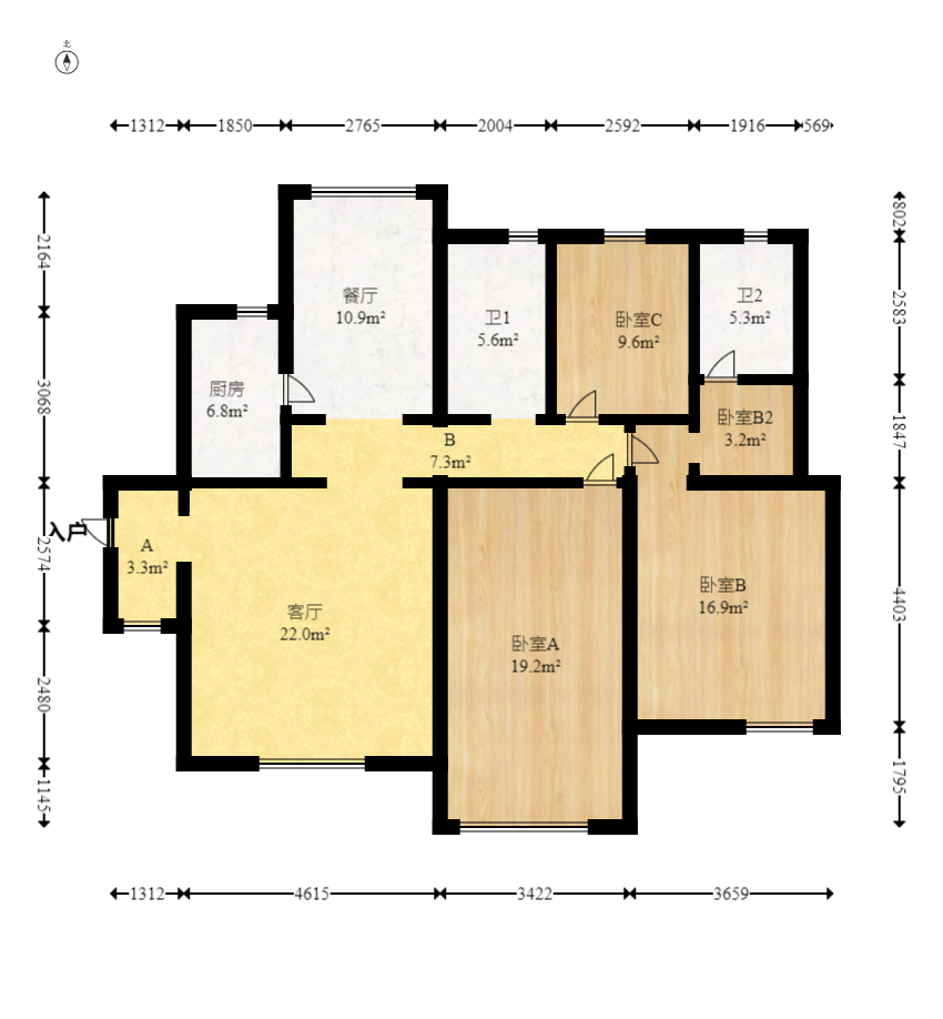 半山壹号  3室2厅2卫    189.99万室内图1