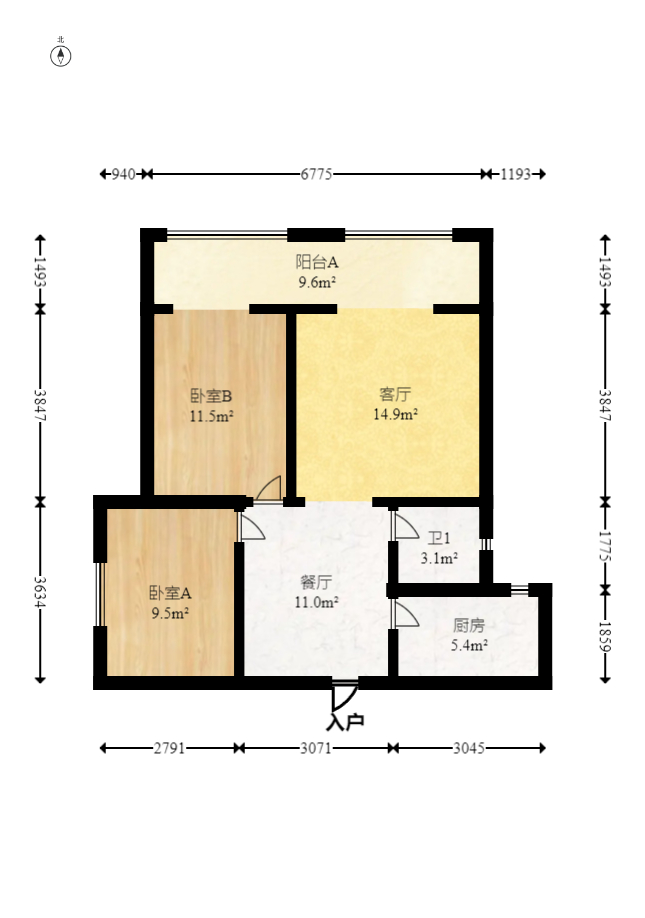 五江天街北区 2室1厅1卫 69.0万 五江天街北区 2室1厅1卫 69.0万户型图