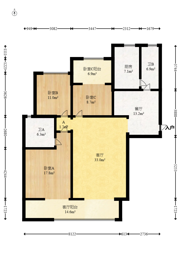 八方小区B区  3室2厅2卫    430.0万 八方小区B区  3室2厅2卫    430.0万户型图
