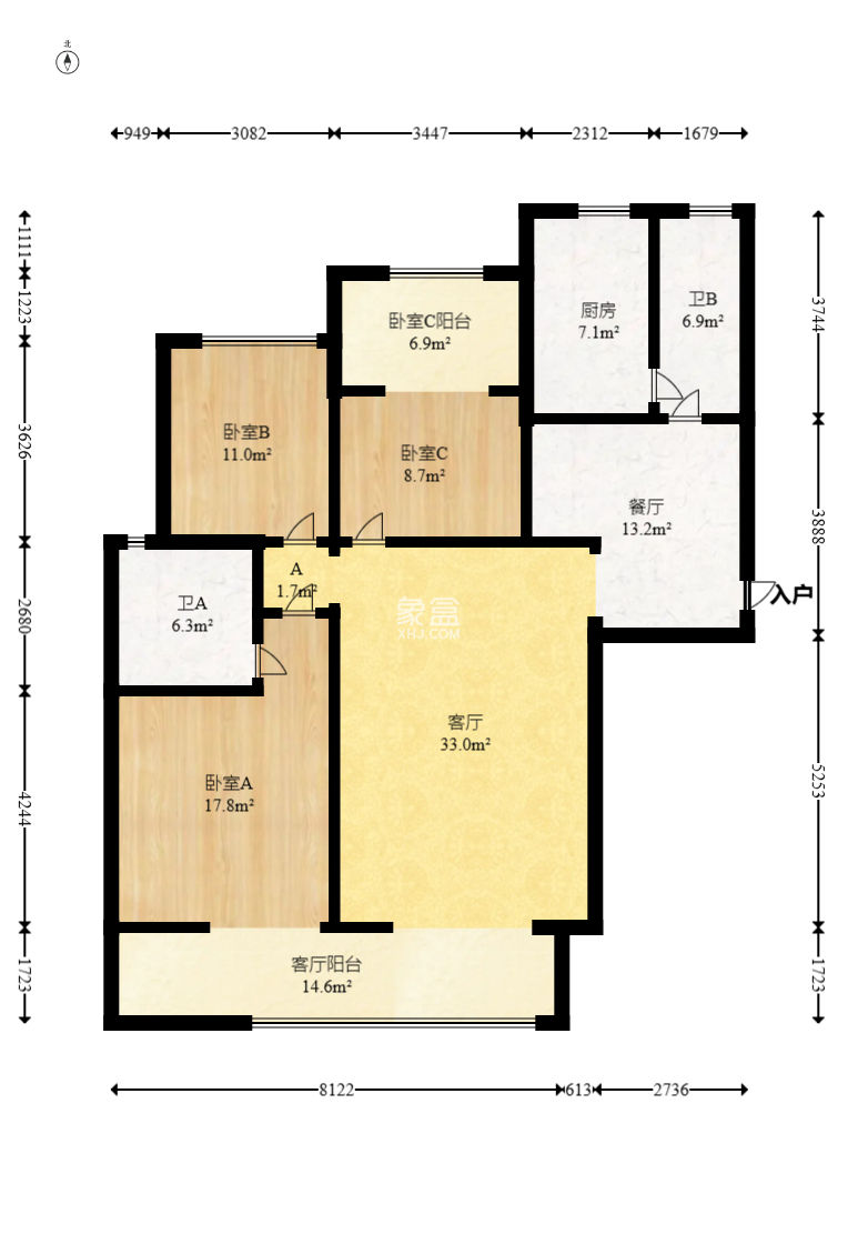 八方小区B区  3室2厅2卫    430.0万
