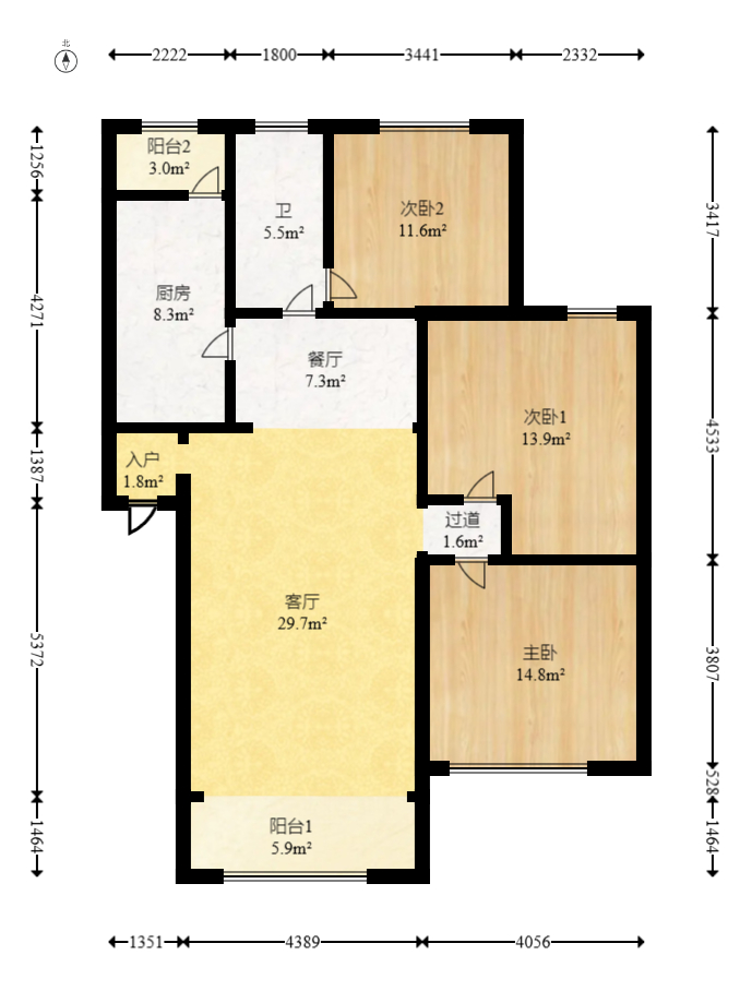 滨江美寓(滨江丽园) 3室2厅1卫 90.0万 滨江美寓(滨江丽园) 3室2厅1卫 90.0万户型图