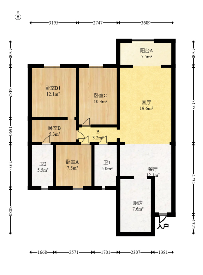 长沙高铁吾悦广场 3室2厅2卫 120.0万 长沙高铁吾悦广场 3室2厅2卫 120.0万户型图
