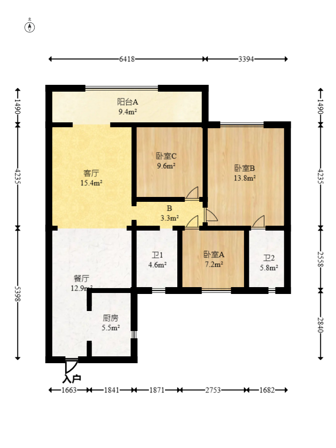 卓越伊景苑  3室2厅2卫   120.00万室内图1