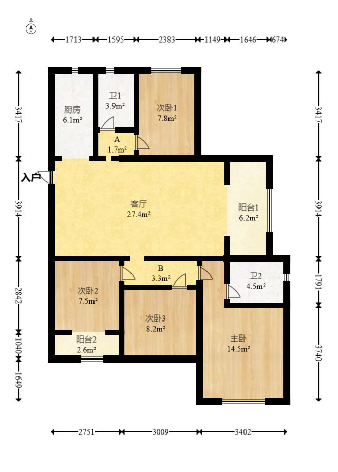 星湖湾二期高层 4室2厅2卫 78.8万 星湖湾二期高层 4室2厅2卫 78.8万户型图