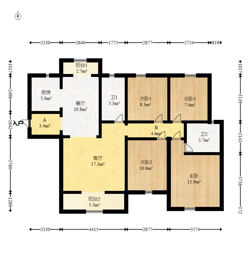 中建悦和城  4室2厅2卫   116.80万室内图1
