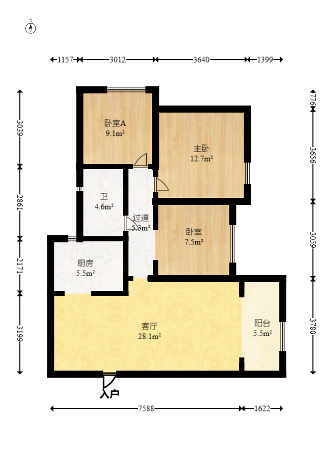 恒基凯旋门三期  3室2厅1卫    86.8万室内图1